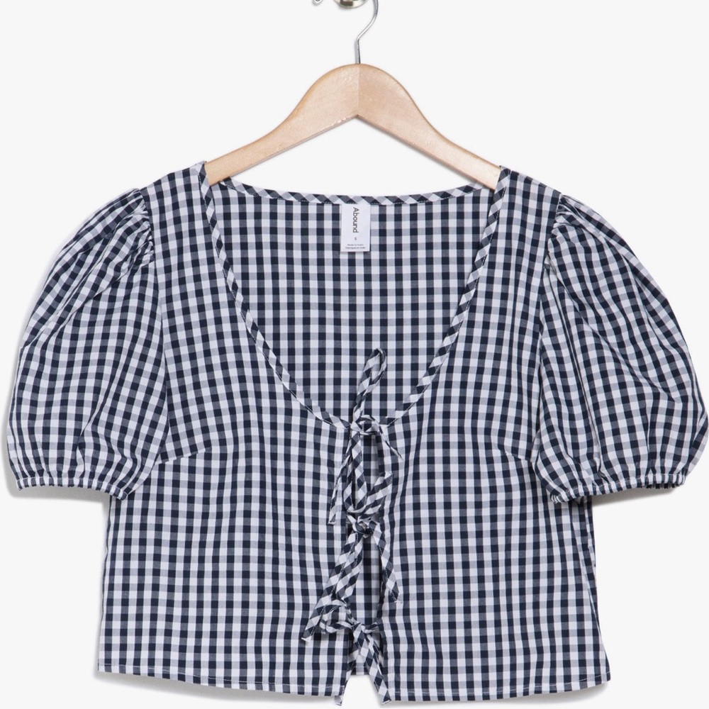 Monki Checkered Puff Sleeve Blouse